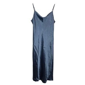 Aritzia Babaton Women's L Model Satin Midi Slip Dress Blue Cowl Neck 105116